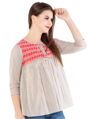 chevron yoke striped top - 16019347 - Standard Image - 2
