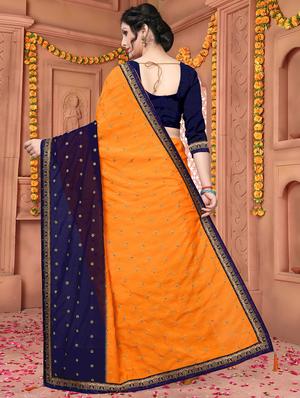 contrast border embellished saree with blouse - 16019770 - Standard Image - 2