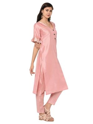 ruffle sleeved solid kurta with pant set - 16019805 - Standard Image - 2