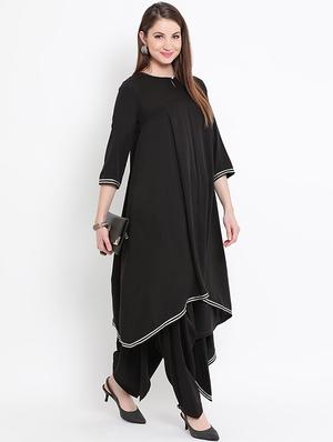 Asymmetric solid kurta salwar set - 16020298 - Standard Image - 2