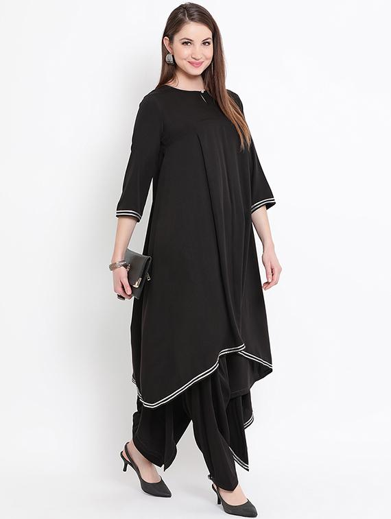 Asymmetric solid kurta salwar set - 16020298 - Zoom Image - 2