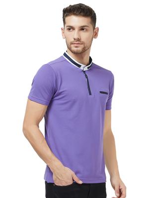 purple solid collared t-shirt - 16021563 - Standard Image - 2