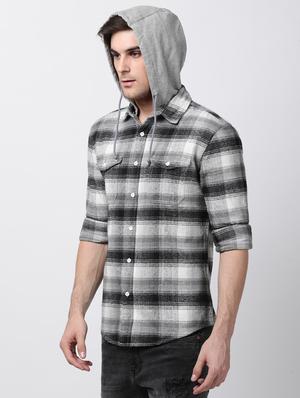 grey checkered casual shirt - 16021616 - Standard Image - 2