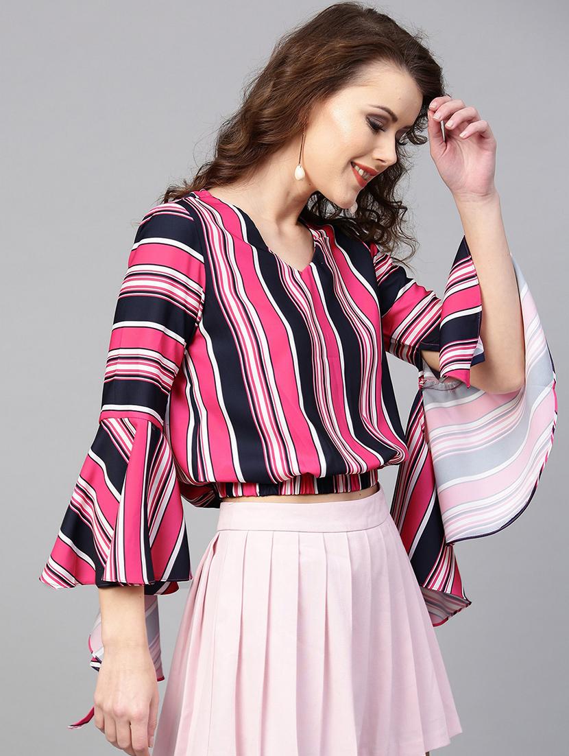 striped bell sleeved top - 16024615 - Zoom Image - 2