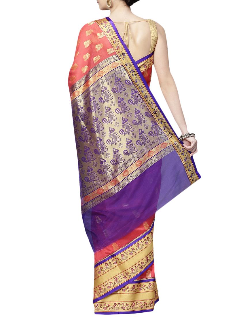 conversational zari motif orange woven saree with blouse - 16024775 - Zoom Image - 2