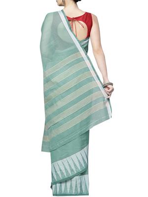 temple border turquoise woven saree with blouse - 16024776 - Standard Image - 2