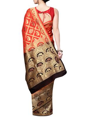 conversational zari motif woven saree with blouse - 16024814 - Standard Image - 2