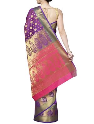 ethnic zari motifs purple woven saree with blouse - 16024817 - Standard Image - 2