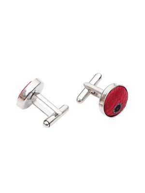 red micro fibre tie , pocket square and cuff links combo - 16025396 - Standard Image - 2
