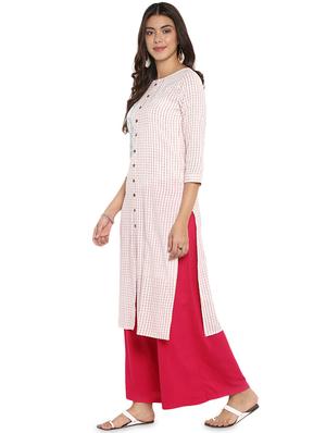 Checkered embroidered straight kurta - 16027072 - Standard Image - 2
