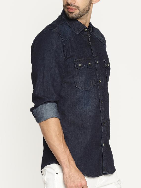 navy blue cotton casual shirt - 16028807 - Zoom Image - 2