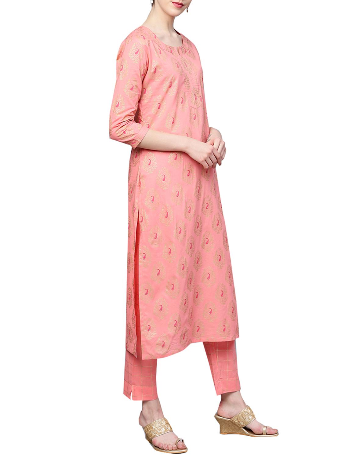 foil printed kurta with pant set - 16029356 - Zoom Image - 2