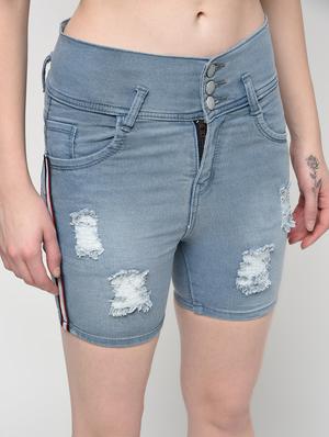 side taped distressed shorts - 16029798 - Standard Image - 5