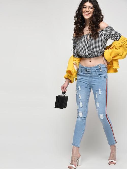 side taped distressed jeans - 16029806 - Standard Image - 1