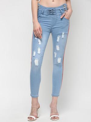 side taped distressed jeans - 16029806 - Standard Image - 2