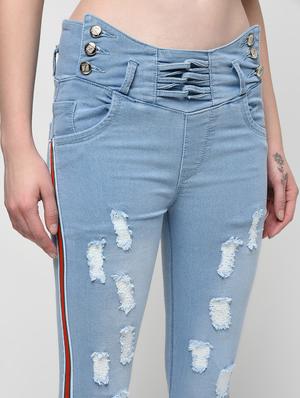 side taped distressed jeans - 16029806 - Standard Image - 5
