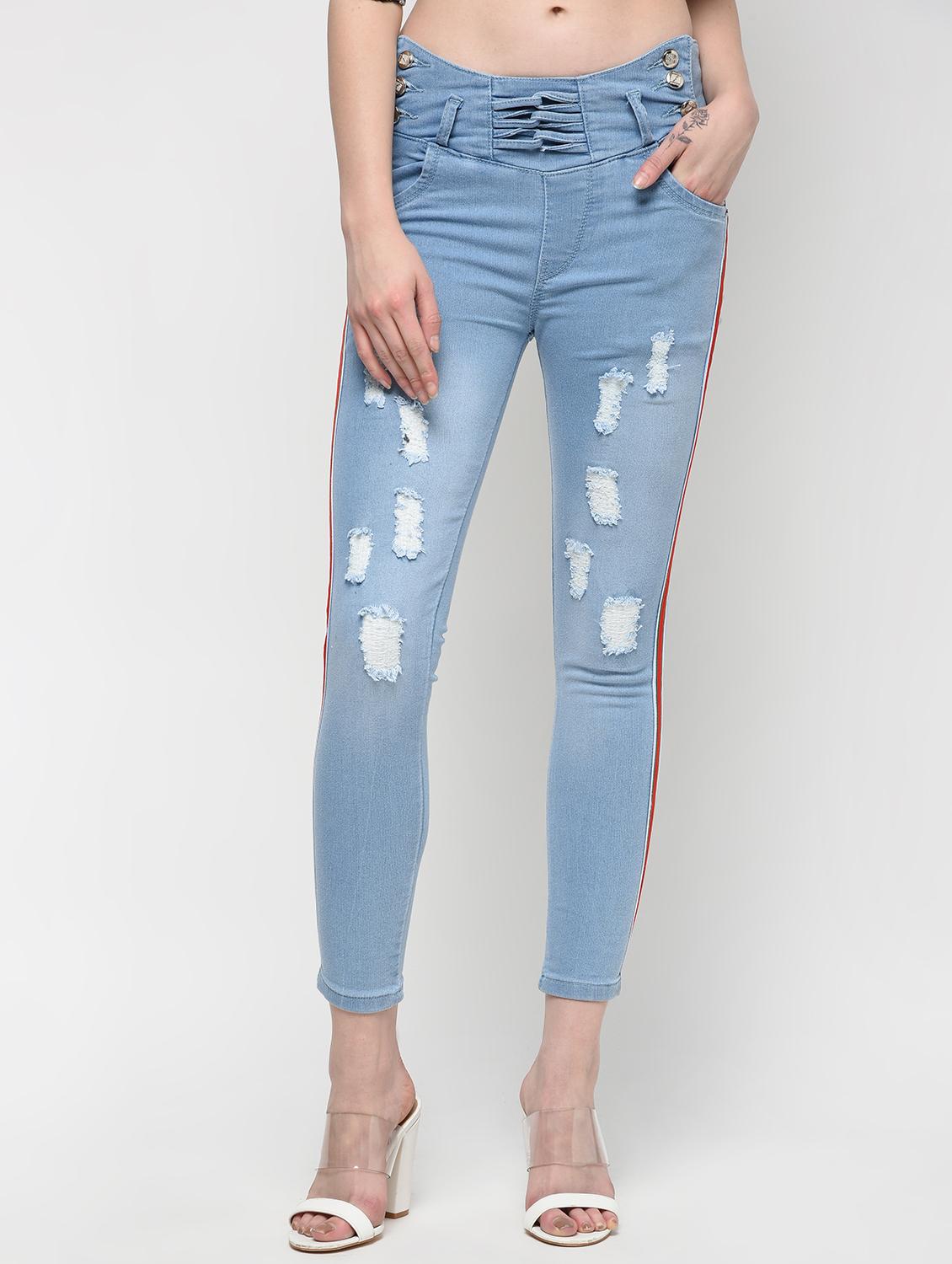 side taped distressed jeans - 16029806 - Zoom Image - 2