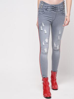 side taped distressed jeans - 16029807 - Standard Image - 2