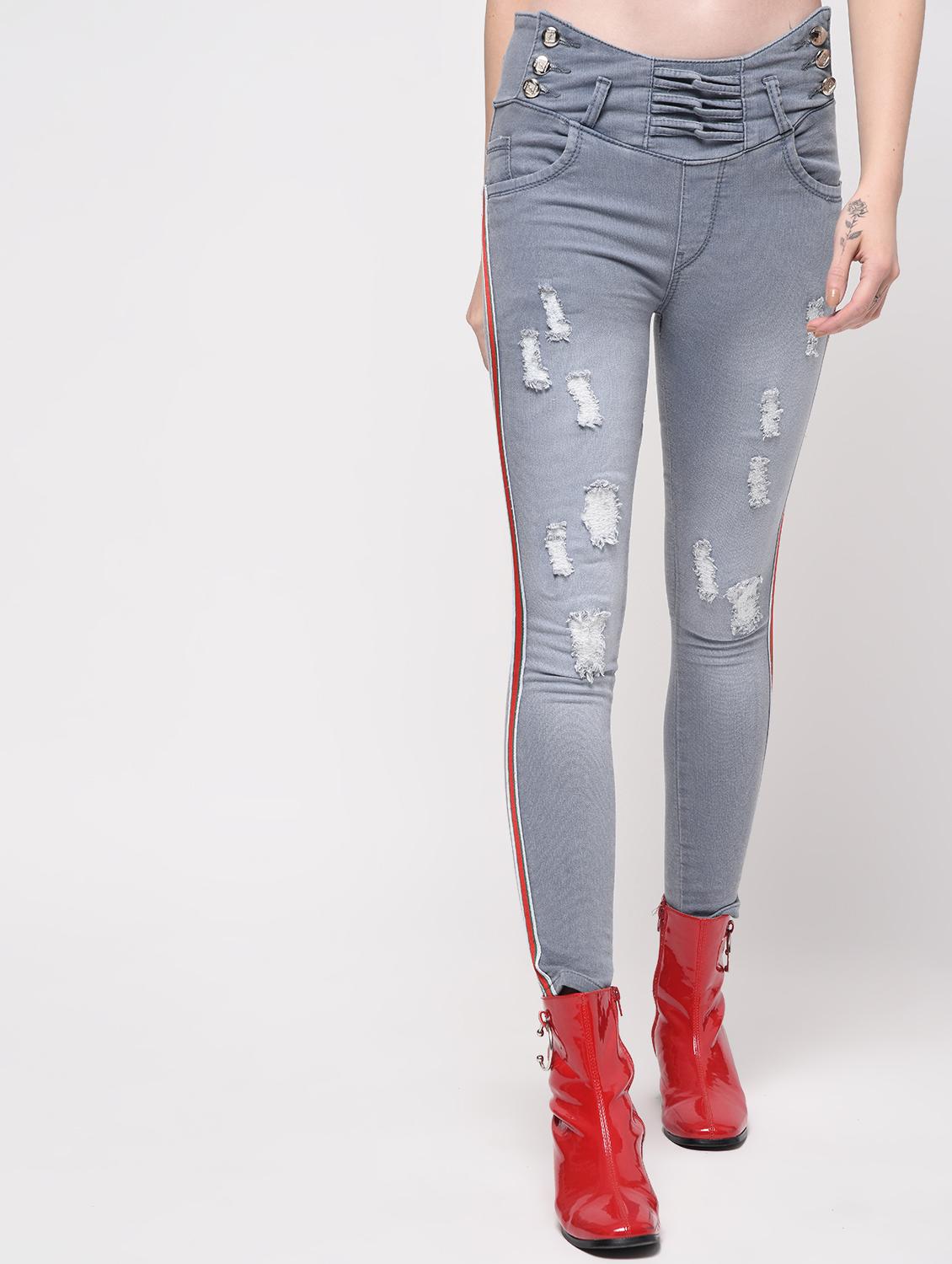 side taped distressed jeans - 16029807 - Zoom Image - 2