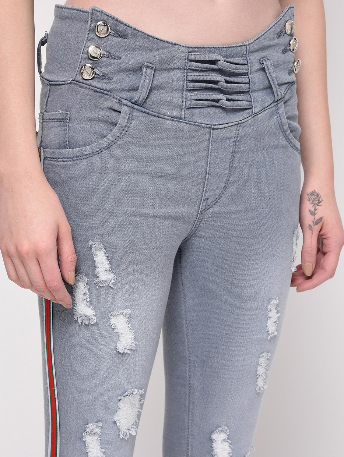 side taped distressed jeans - 16029807 - Zoom Image - 5