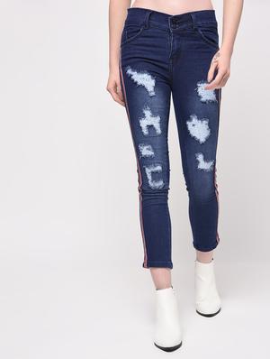 side taped distressed jeans - 16029808 - Standard Image - 2