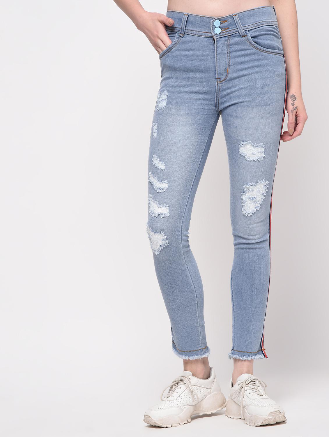 side taped distressed jeans - 16029819 - Zoom Image - 2