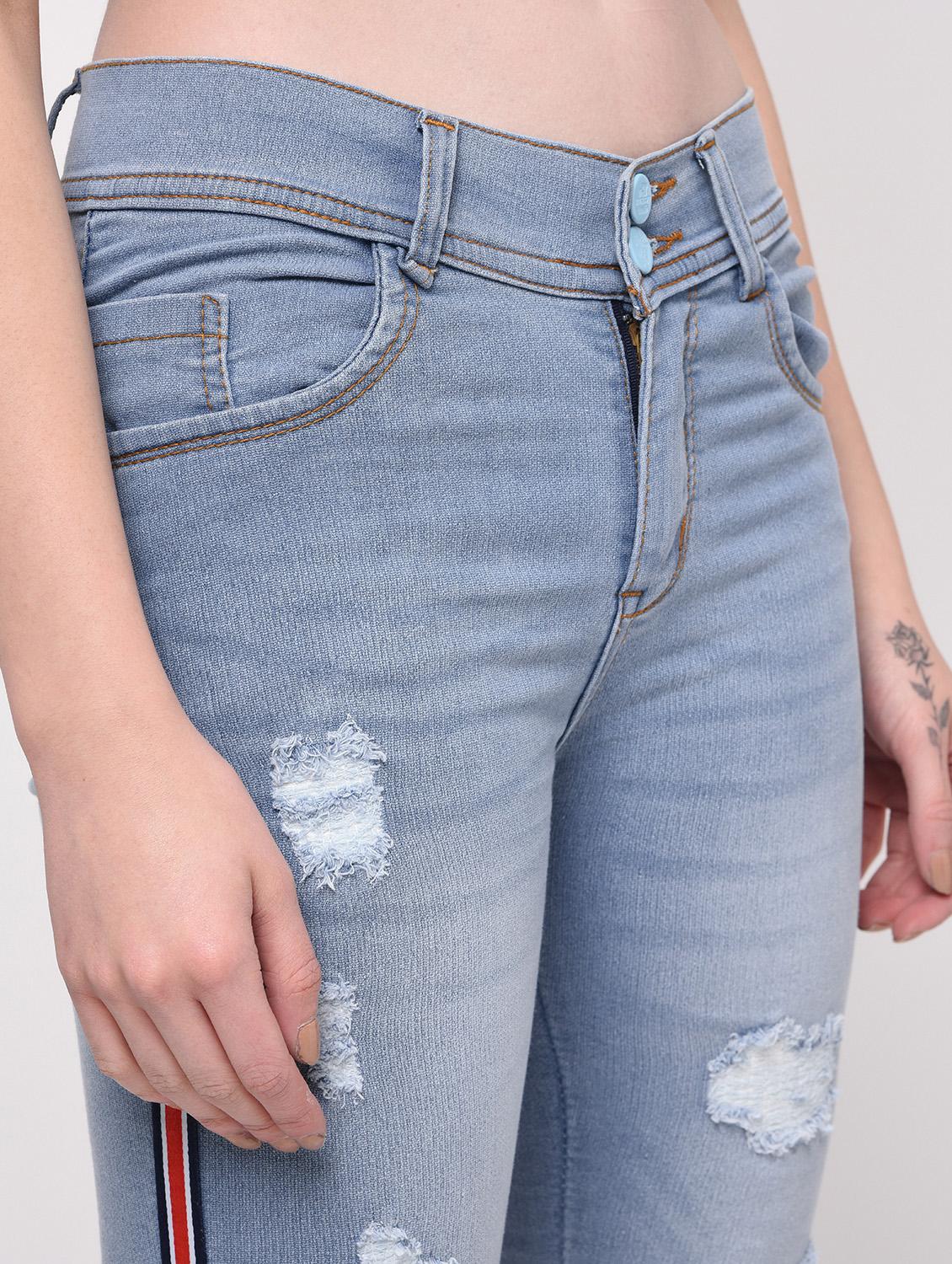 side taped distressed jeans - 16029819 - Zoom Image - 5