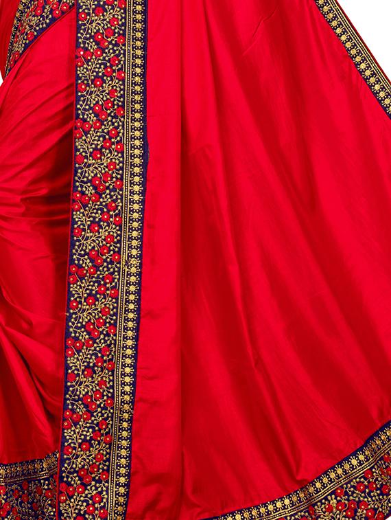 floral embroidered border saree with blouse - 16040768 - Zoom Image - 2