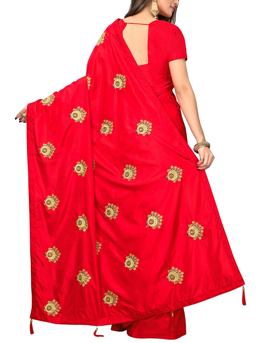 conversational zari red embroidered saree with blouse - 16040772 - Zoom Image - 2
