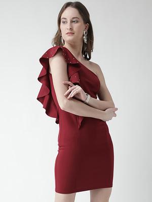 ruffled single shoulder sheath dress - 16041177 - Standard Image - 2