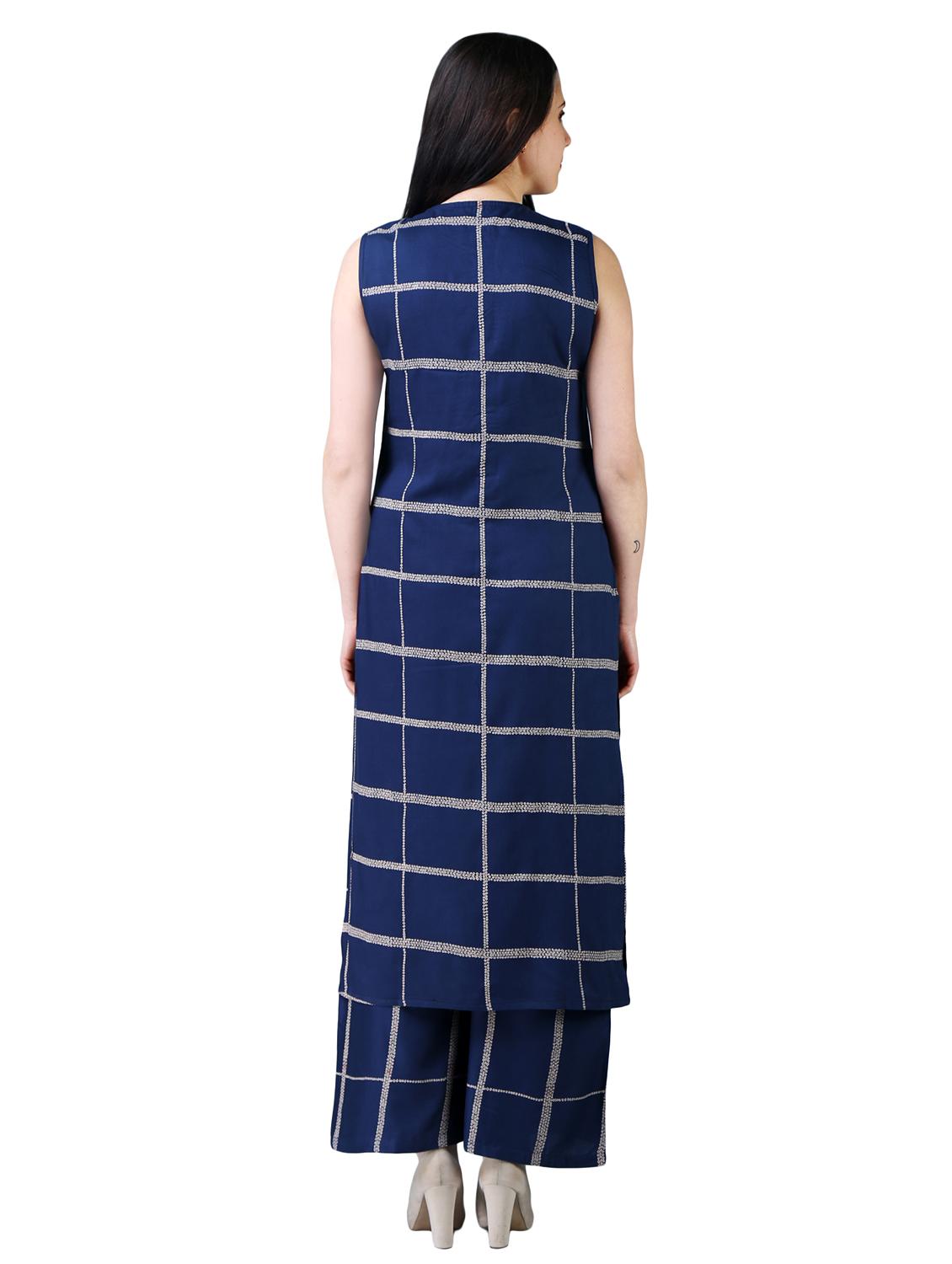 straight checkered kurta palazzo set - 16041819 - Zoom Image - 2