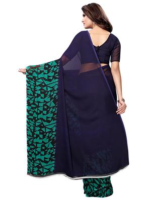 geometric border printed saree with blouse - 16045636 - Standard Image - 2