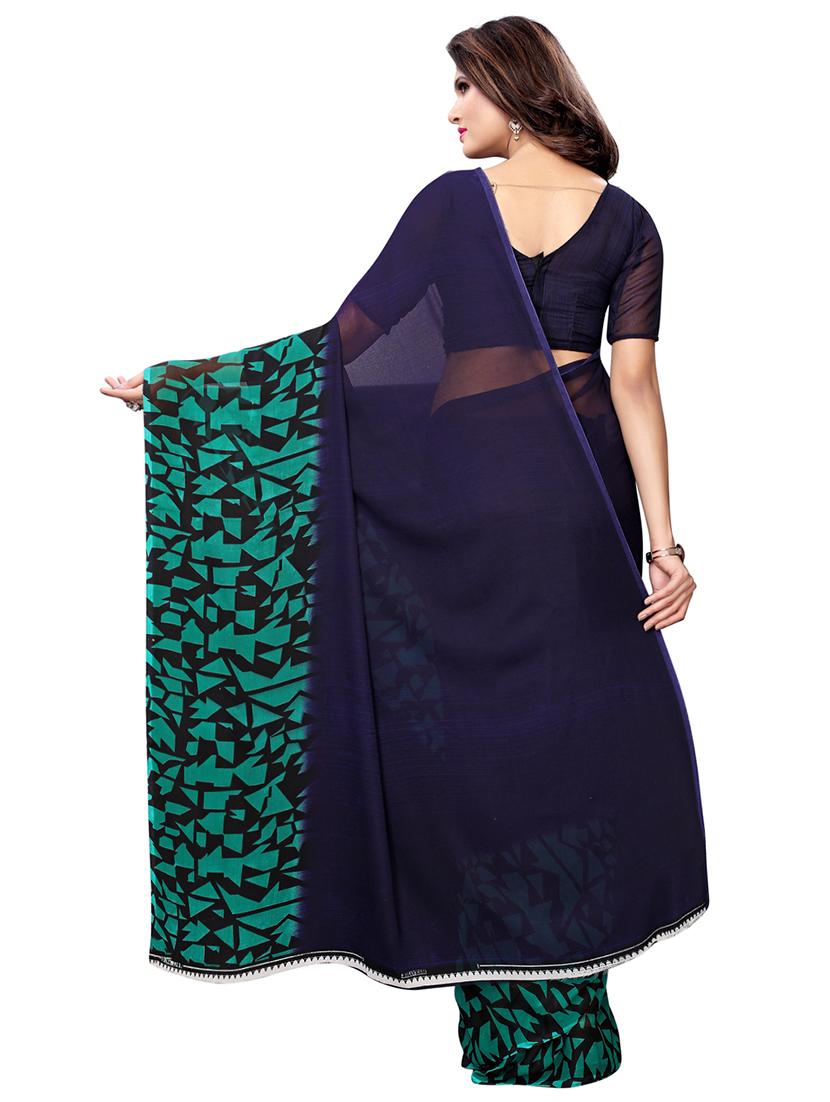 geometric border printed saree with blouse - 16045636 - Zoom Image - 2