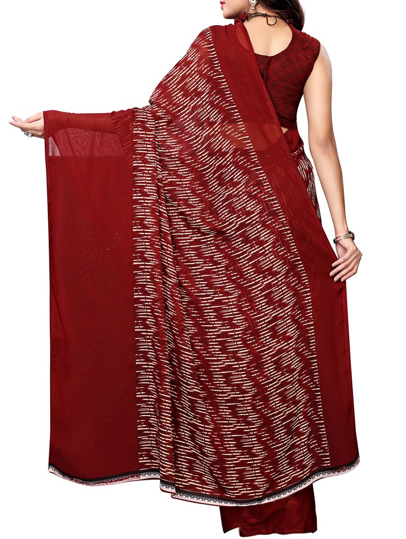 abstract maroon printed saree with blouse - 16045637 - Zoom Image - 2