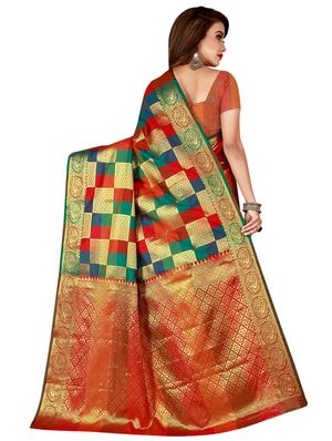 checkered zari motif banarasi saree with blouse - 16045812 - Standard Image - 2