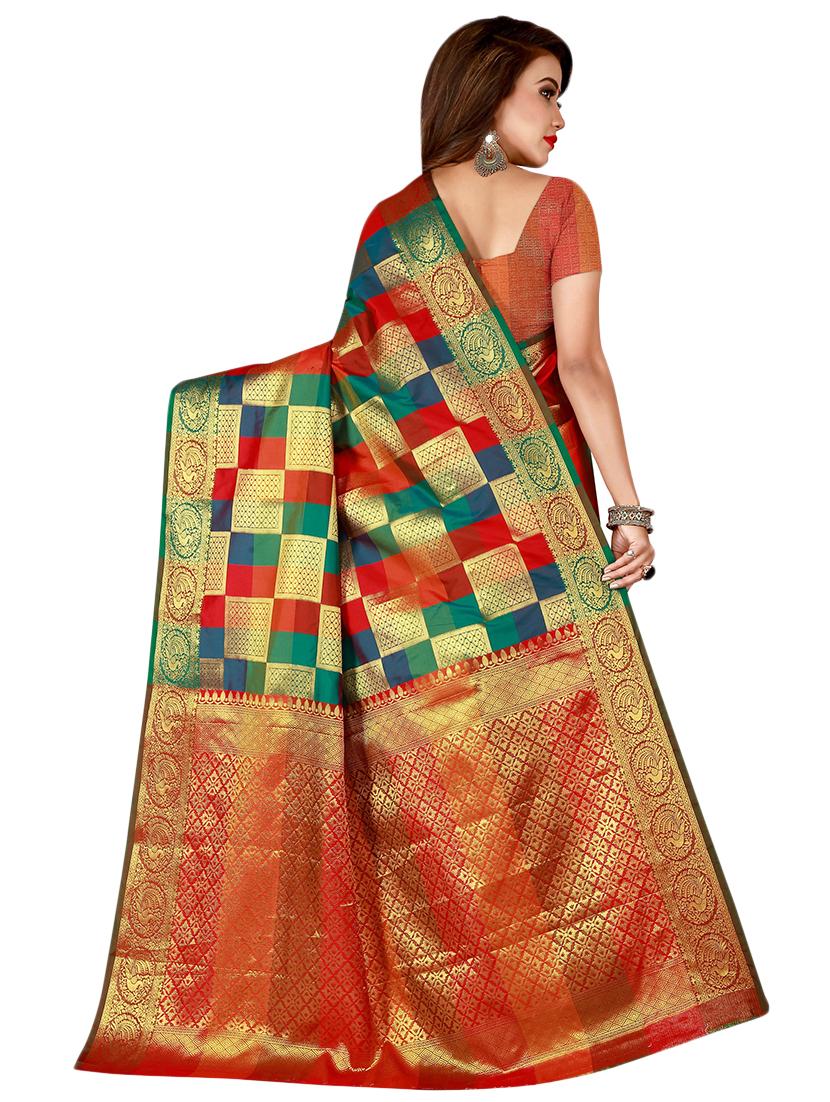checkered zari motif banarasi saree with blouse - 16045812 - Zoom Image - 2