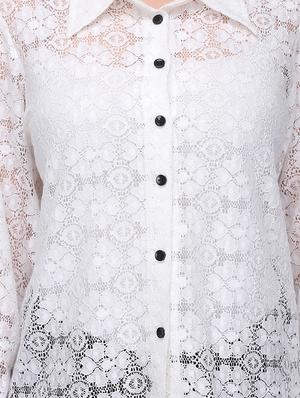 tie up sleeved floral lace shirt - 16047033 - Standard Image - 5
