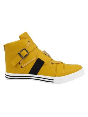 yellow leatherette lace up sneakers - 16047844 - Standard Image - 2