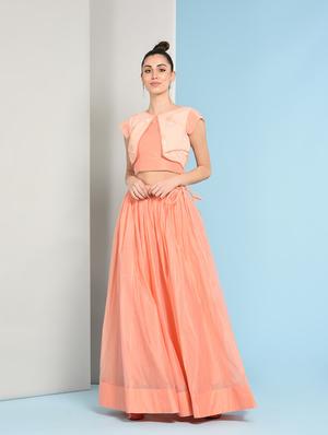 block print layered top with flared skirt set - 16049446 - Standard Image - 2