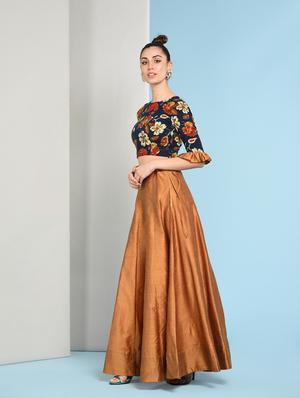 ruffled sleeved floral top with solid flared skirt - 16049447 - Standard Image - 2