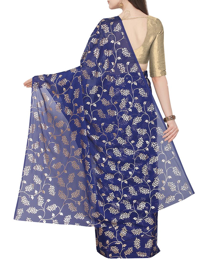 foil printed saree with blouse - 16049458 - Zoom Image - 2