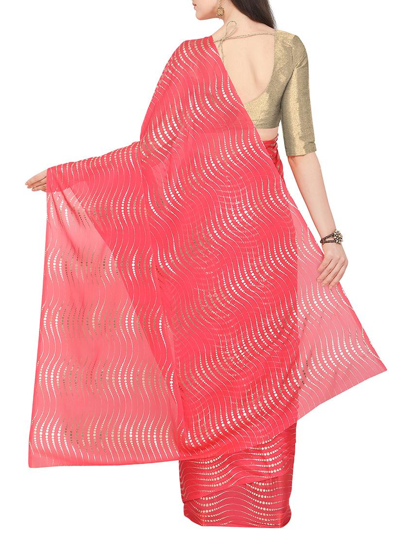 foil printed saree with blouse - 16049460 - Zoom Image - 2