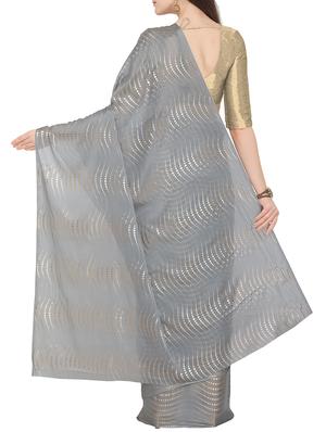 foil printed saree with blouse - 16049462 - Standard Image - 2