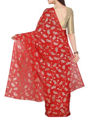 foil printed saree with blouse - 16049463 - Standard Image - 2