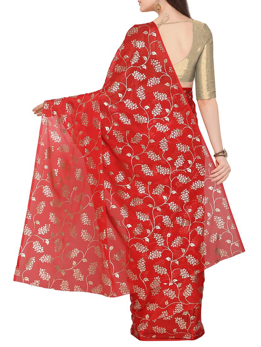 foil printed saree with blouse - 16049463 - Zoom Image - 2