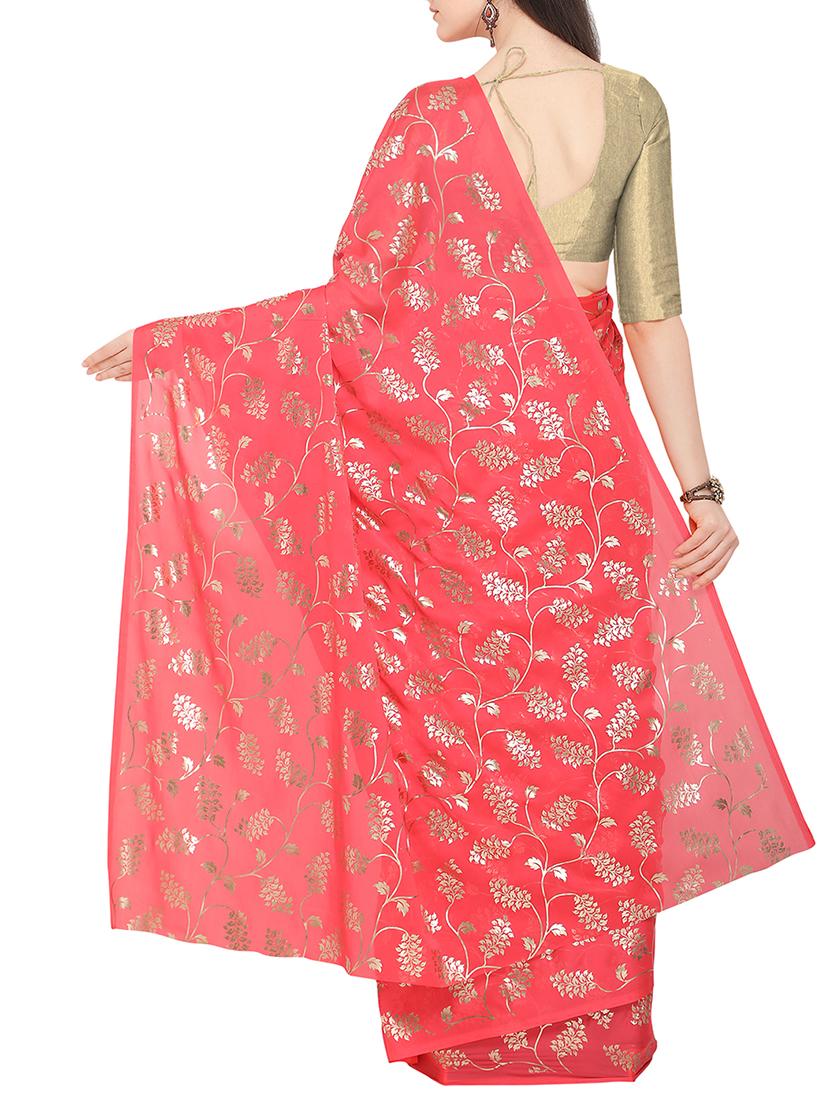 foil printed saree with blouse - 16049467 - Zoom Image - 2