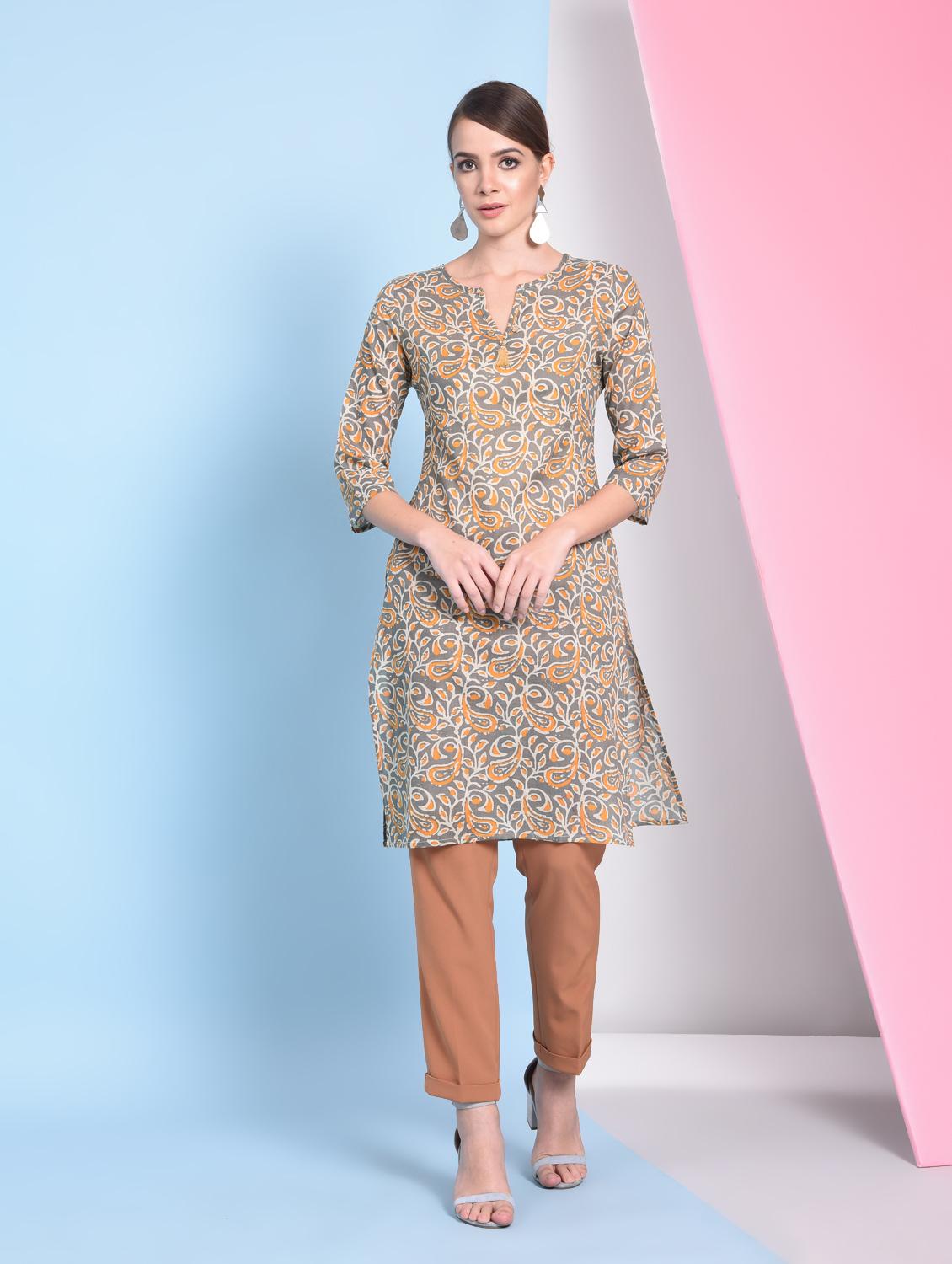 Paisley printed straight kurta - 16050736 - Zoom Image - 2