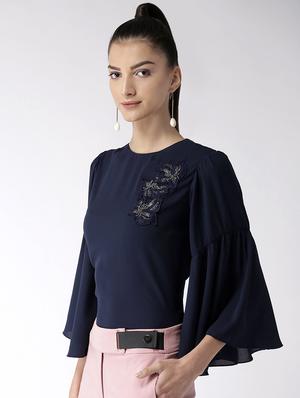 floral patch bell sleeved top - 16050776 - Standard Image - 2
