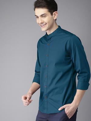 blue solid casual shirt - 16051073 - Standard Image - 2