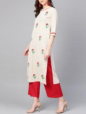 embroidered kurta with palazzo set - 16052472 - Standard Image - 2